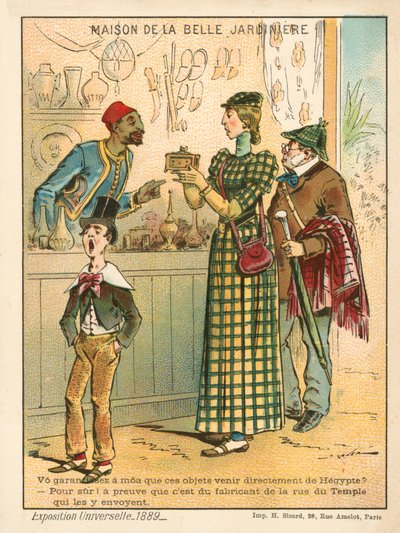 Frau untersucht ägyptische Gegenstände, Weltausstellung 1889, Paris von French School