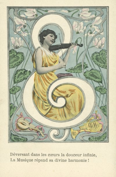 Frau in einem Violinschlüssel von French School