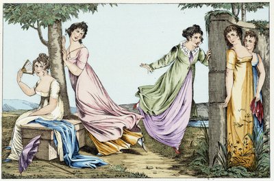 Frauen spielen Verstecken. In "Sport und Geschicklichkeitsspiele" von French School