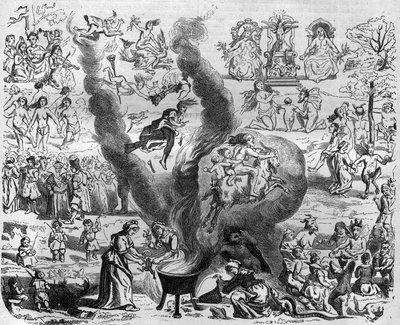 Die Aberglauben des Jahres Tausend: der Sabbat. Gravur in „Histoire des Papes-Rois-Queen und Empereurs à travers les siècles“ von Maurice Lachatre von French School