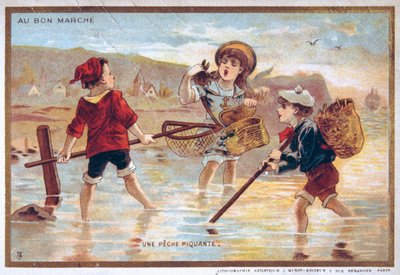 Vintage Postkarte mit Kindern am Strand von French School