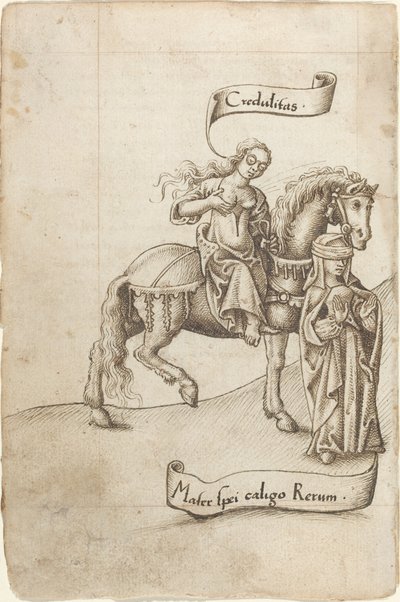 Leichtgläubigkeit bereitet sich darauf vor, die Mutter der Hoffnung zu stillen [fol. 18 verso] von French early 16th Century