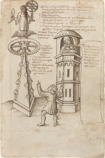 Die Statue der Gelegenheit, ein Vorübergehender und das Gewissen [fol. 8r] von French early 16th Century
