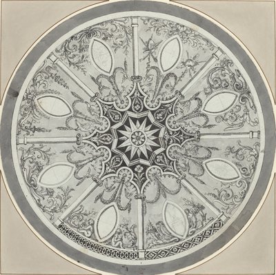 Entwurf für eine eingelegte runde Tischplatte, mit Alternativen von French or Italian 18th Century