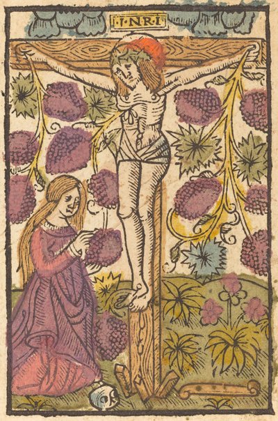 Christus am Kreuz mit einer Weinrebe von French or Netherlandish 15th Century