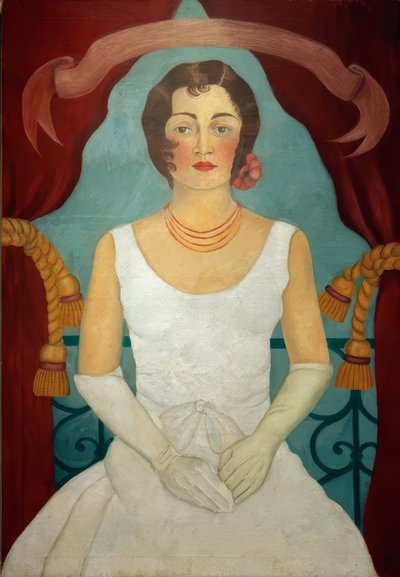 Porträt einer Dame in einem weißen Kleid von Frida Kahlo