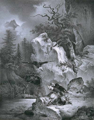 Geier mit totem Hirsch von Friedrich August Mathias Gauermann