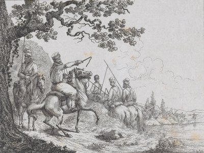 Kosaken reiten entlang eines Flussufers, 1814 von Friedrich August de La Belle