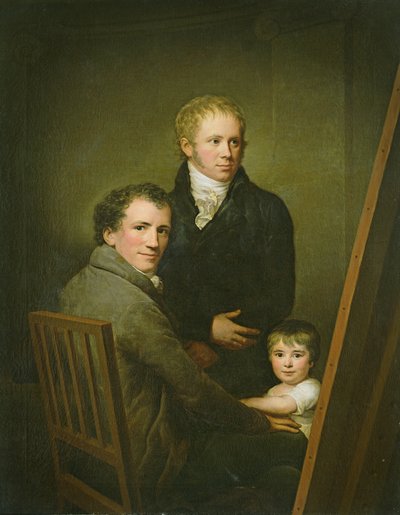 Selbstporträt mit der Pflegetochter Lina Groger und dem Maler Heinrich Jakob Aldenrath, ca. 1801-15 von Friedrich Carl Groger