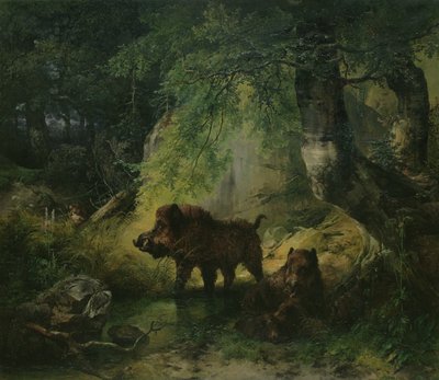 Wildschwein und Wolf von Friedrich Gauermann