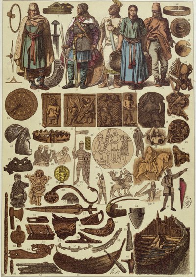 Skandinavische Kostüme und Objekte bis 1200, Ende des 19. Jahrhunderts von Friedrich Hottenroth
