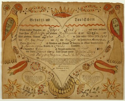 Geburts- und Taufurkunde, ca. 1790-1800 von Friedrich Krebs