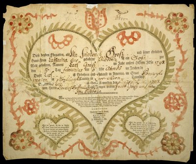 Geburts- und Taufurkunde, ca. 1800 von Friedrich Krebs