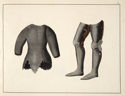 Rüstung, Platte aus Eine Geschichte der Entwicklung und Bräuche der Ritterlichkeit, von Dr. Franz Kottenkamp, veröffentlicht von Carl Hoffmann, 1842 von Friedrich Martin von Reibisch