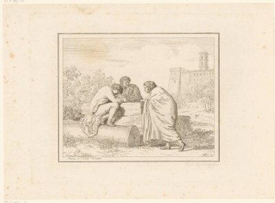 Drei junge Männer (Szenen aus dem täglichen Leben in Italien, Figure, prese dal vero, ed incise a aqua forte) von Friedrich Rehberg