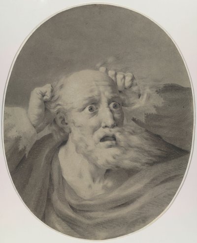 Alter Mann mit Bart, der sich die Haare rauft von Friedrich Rehberg