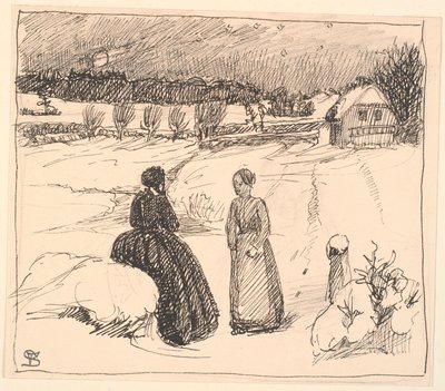 Draußen im Schnee saß eine Frau in langen schwarzen Kleidern... von Fritz Syberg