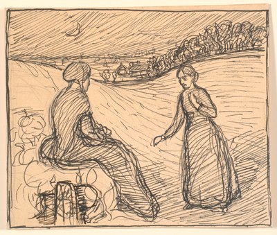 Draußen im Schnee saß eine Frau in langen schwarzen Kleidern... von Fritz Syberg