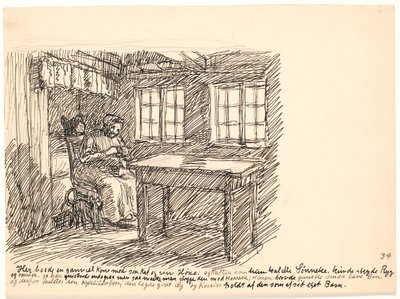 Hier wohnte eine alte Frau mit ihrer Katze und ihrem Huhn... von Fritz Syberg