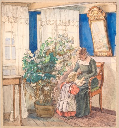 Mutter und Kind betrachten Bilder (Anna und Hans Syberg) von Fritz Syberg