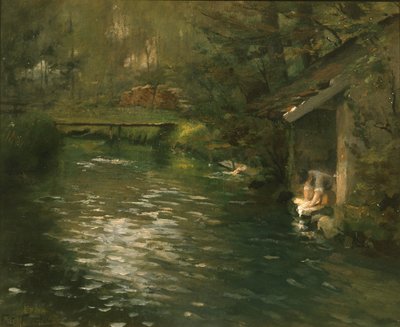 Wäsche waschen im Fluss, ca. 1895 von Fritz Thaulow