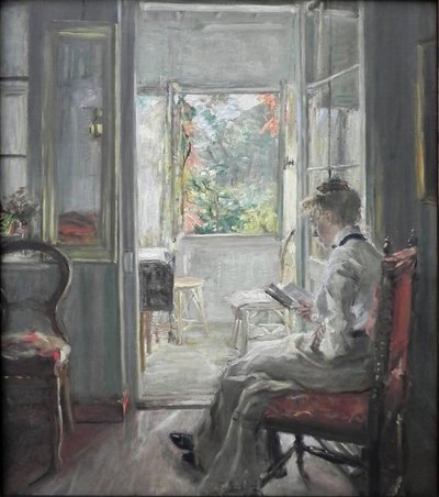 Lesendes Mädchen / In der Tür zur Veranda von Fritz von Uhde