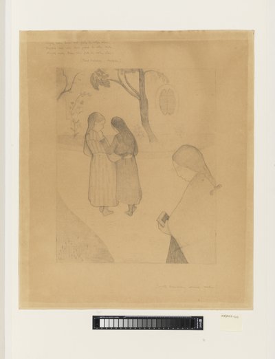 Drei junge Mädchen auf einem Weg, das vorderste mit einem Buch von G.F. Clement