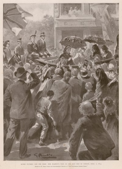 Königin Victoria und die Armen: Die Königin besucht den East End von London, 2. April 1873 von G.S. (after) Amato