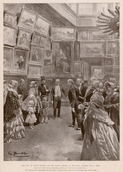 Besuch von Königin Victoria und Albert, Prinzgemahl, in der Royal Academy, London, 3. Mai 1849 (Fotogravur) von G.S. (after) Amato