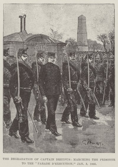 Die Degradierung von Hauptmann Dreyfus, Marsch des Gefangenen zur Hinrichtungsparade, 5. Januar 1895 von G.S. Amato