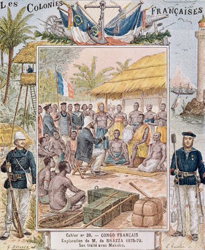 Die Erkundung von M. de Brazza (1875-79) Sein Vertrag mit Makoko, Illustration aus 