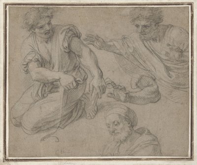 Studien eines knienden Mannes, Halbfigur, Arm und Büste von G. Ladan