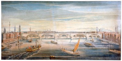 Ansicht der neuen London Bridge von Westen, mit Booten und Lastkähnen auf der Themse, 1831 von G Yates