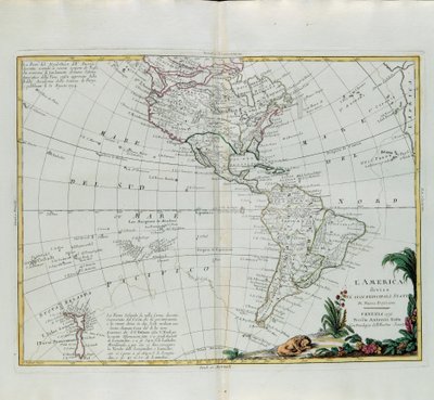 Amerika aufgeteilt in seine Hauptstaaten, Stich von G. Zuliani aus Band I des Neuesten Atlas, veröffentlicht in Venedig 1776 von Antonio Zatta, Privatsammlung von G. Zuliani