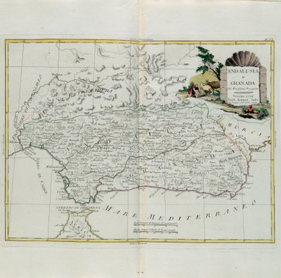 Andalusien und Granada, Stich von G. Zuliani aus Band I des Neuesten Atlas, veröffentlicht in Venedig 1776 von Antonio Zatta, Privatsammlung von G. Zuliani