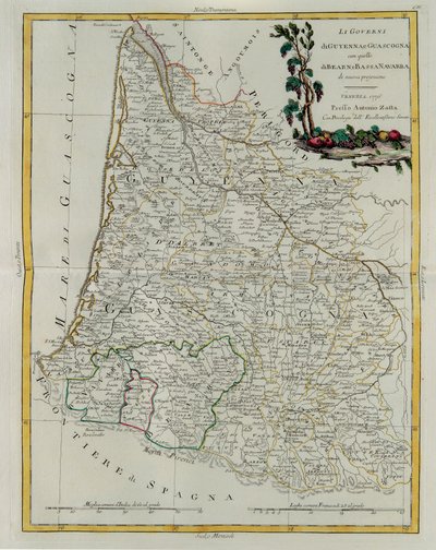 Die Gouvernements von Guyenne und Gascogne mit Béarn und Unter-Navarra, Stich von G. Zuliani aus Band I des Neuesten Atlas, veröffentlicht in Venedig 1776 von Antonio Zatta, Privatsammlung von G. Zuliani