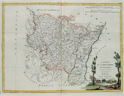 Regierungen von Lothringen, Barr und Elsass, Gravur von G. Zuliani aus Band I des "Neuesten Atlas" veröffentlicht in Venedig von Antonio Zatta, Private Sammlung von G. Zuliani