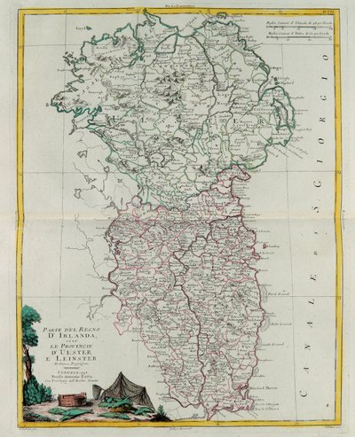 Teil des Königreichs Irland, das sind die Provinzen Ulster und Leinster, Gravur von G. Zuliani aus Band I des "Neuesten Atlas" veröffentlicht in Venedig 1778 von Antonio Zatta, Private Sammlung von G. Zuliani