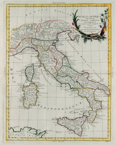 Politische Karte von Italien, Stich von G. Zuliani aus Band IV des "Novissimo Atlas" veröffentlicht in Venedig 1785 von Antonio Zatta, Privatsammlung von G. Zuliani