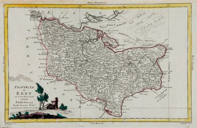 Provinz Kent, Stich von G. Zuliani aus Band I des "Neuesten Atlas" veröffentlicht in Venedig 1779 von Antonio Zatta, Privatsammlung von G. Zuliani