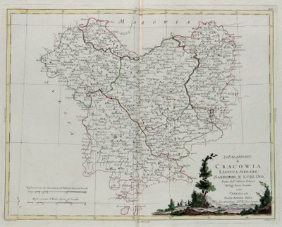 Die Palatinate von Krakau, Łęczyca, Sieradz, Sandomir und Lublin, Stich von G. Zuliani aus Band III des "Neuesten Atlas" veröffentlicht in Venedig 1781 von Antonio Zatta, Privatsammlung von G. Zuliani