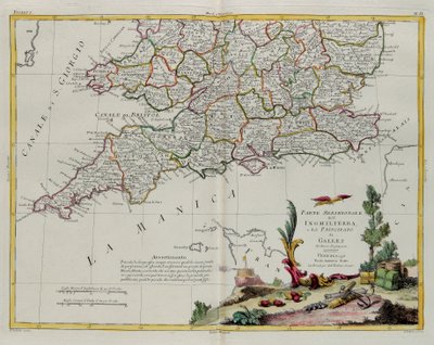 Der südliche Teil von England und des Fürstentums Wales, Stich von G. Zuliani aus Band I des Neuesten Atlas, veröffentlicht in Venedig 1778 von Antonio Zatta, Privatsammlung von G. Zuliani