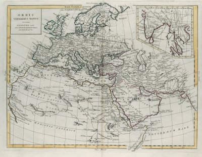 Die Welt, wie sie den Alten bekannt war, Stich von G. Zuliani aus Band IV des Neuesten Atlas, veröffentlicht in Venedig 1785 von Antonio Zatta, Privatsammlung von G. Zuliani