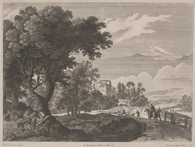 Landschaft mit Reisenden, die eine Brücke überqueren von Gabriel (after) Perelle