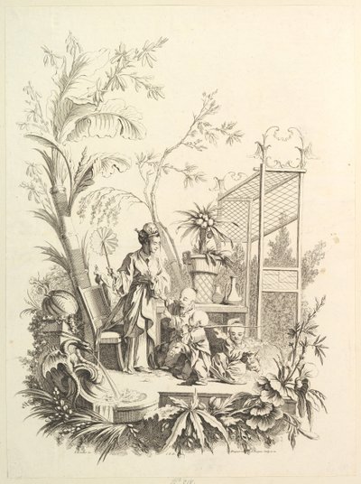 Chinoiserie mit Figuren in einer Landschaft, 18. Jahrhundert von Gabriel Huquier
