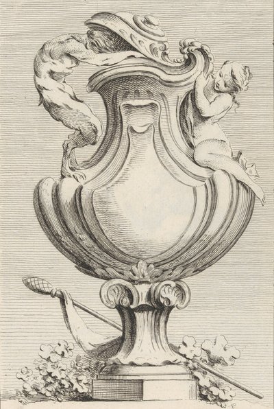 Entwurf für eine Vase mit einem Faun und einer Nymphe, aus Livre de Vases, Platte 1..., 1742-50 von Gabriel Huquier