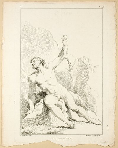 Figur, aus Premier livre de figures d’Academies gravées en Partie par les Professeurs de l’Académie Royale von Gabriel Huquier