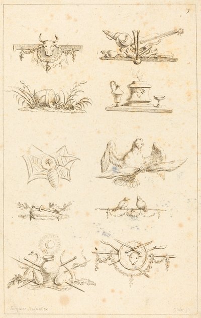 Entwürfe für Schlussstücke: Tafel 7 von Gabriel Huquier after Claude Gillot