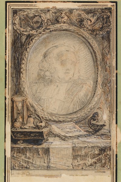 Allegorischer Rahmen mit einer Fledermaus von Gabriel Jacques de Saint Aubin