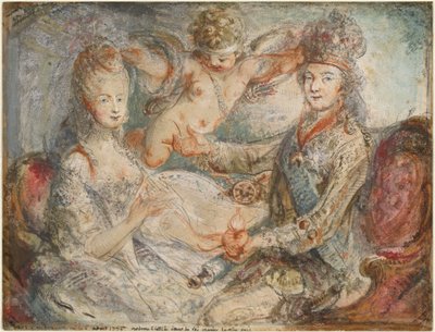 Ludwig XVI. und Marie-Antoinette von Amor gekrönt von Gabriel Jacques de Saint Aubin